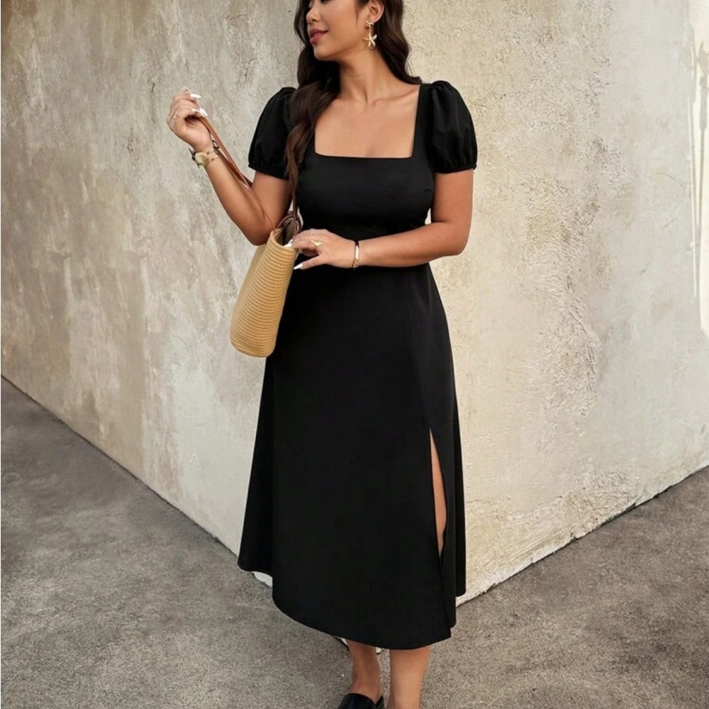 Elegant Black Puff Sleeve Dress